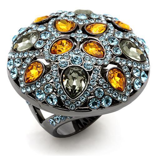 TIN Cobalt Black Brass Ring with Top Grade Crystal in Multi Color