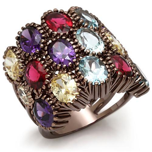 Chocolate Gold Brass Ring with Synthetic Synthetic Glass in Multi Color