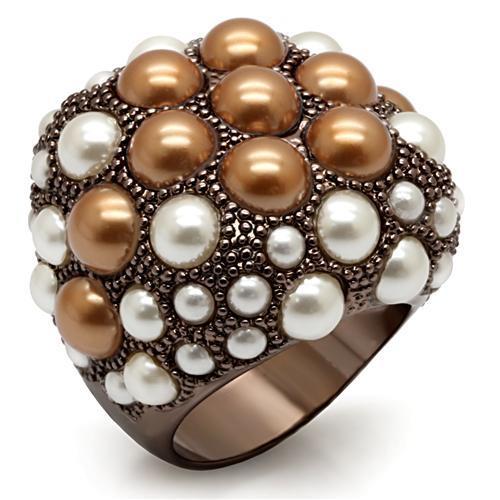 Chocolate Gold Brass Ring with Synthetic Pearl in Multi Color