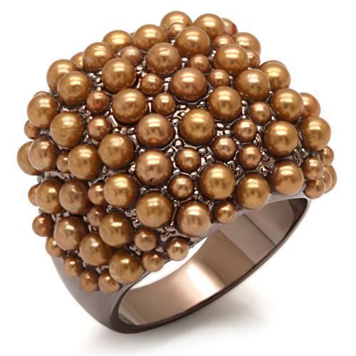 Chocolate Gold Brass Ring with Synthetic Pearl in Brown