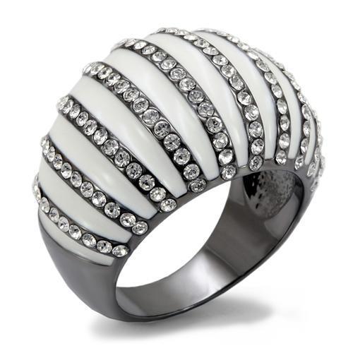 TIN Cobalt Black Brass Ring with Top Grade Crystal in Clear