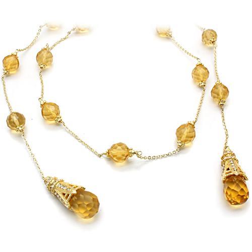 Gold White Metal Necklace with Synthetic Acrylic in Topaz