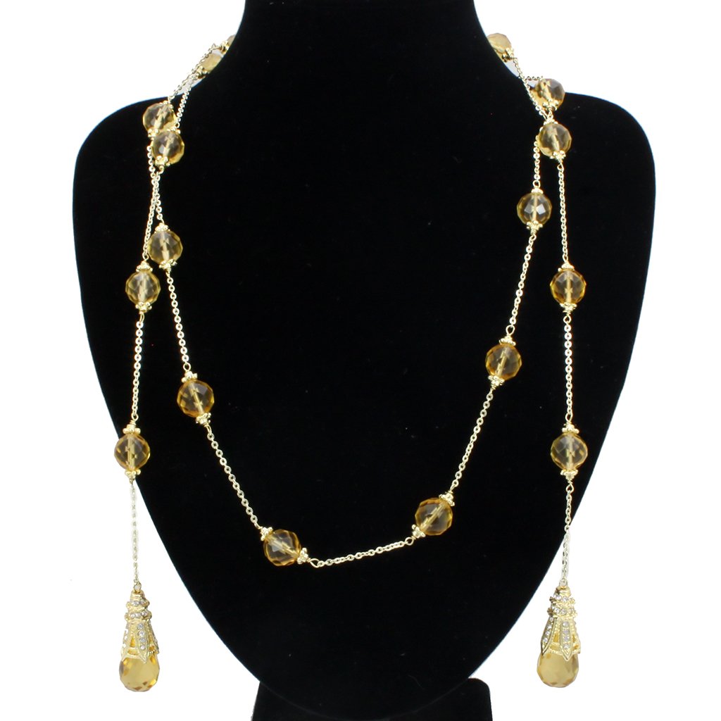 Gold White Metal Necklace with Synthetic Acrylic in Topaz