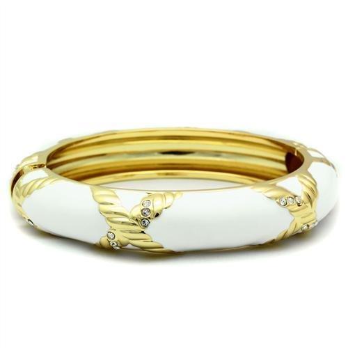 Gold White Metal Bangle with Top Grade Crystal in Clear
