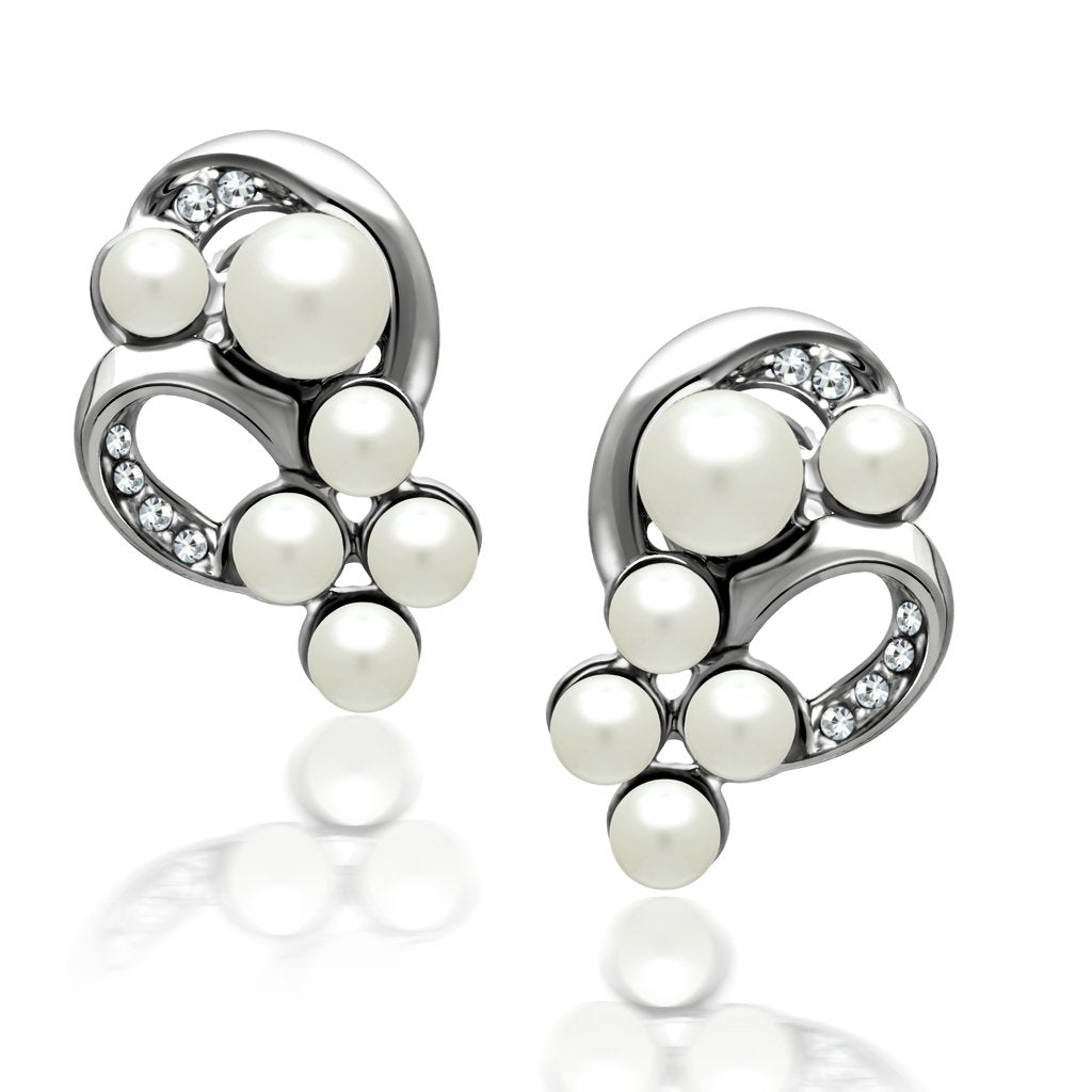 Rhodium White Metal Earrings with Synthetic Pearl in White