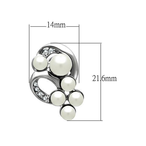 Rhodium White Metal Earrings with Synthetic Pearl in White