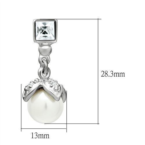 Rhodium White Metal Earrings with Synthetic Pearl in White