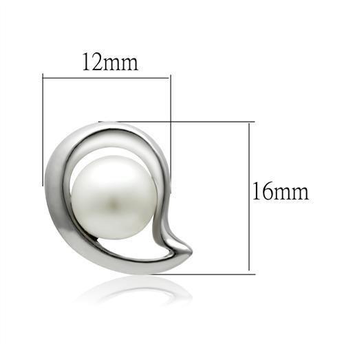 Rhodium White Metal Earrings with Synthetic Pearl in White