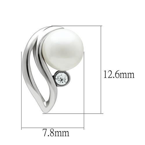 Rhodium White Metal Earrings with Synthetic Pearl in White