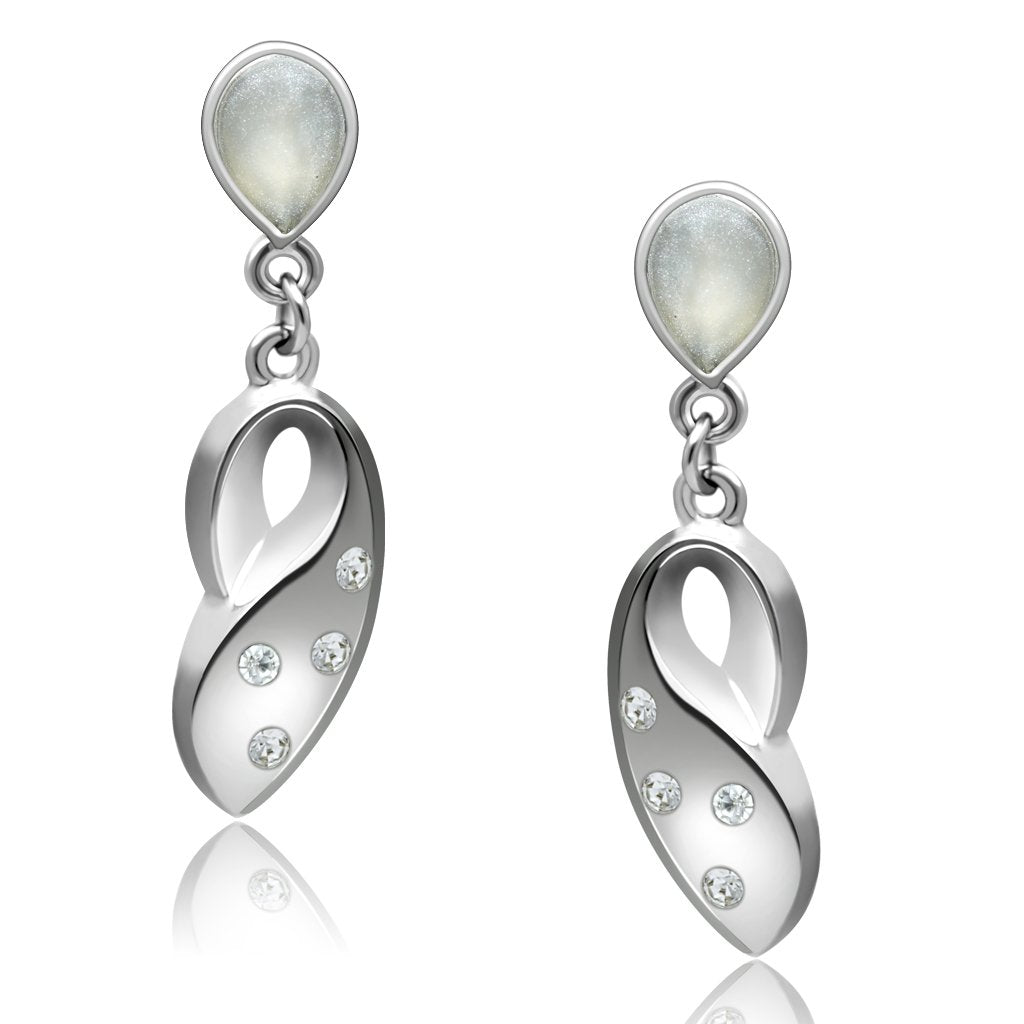 Rhodium White Metal Earrings with Top Grade Crystal in Clear
