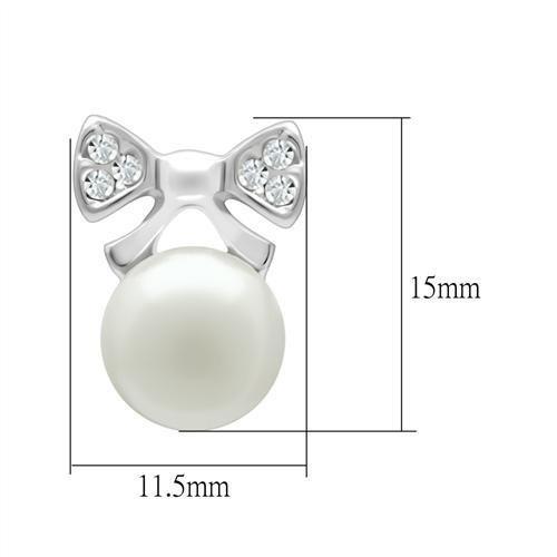 Rhodium White Metal Earrings with Synthetic Pearl in White