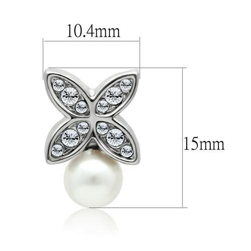 Rhodium White Metal Earrings with Synthetic Pearl in White
