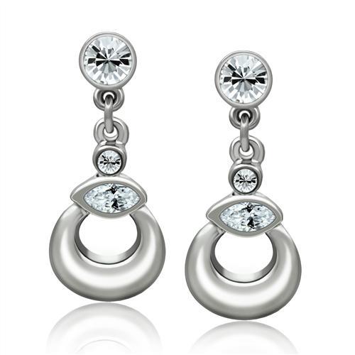 Rhodium White Metal Earrings with Top Grade Crystal in Clear