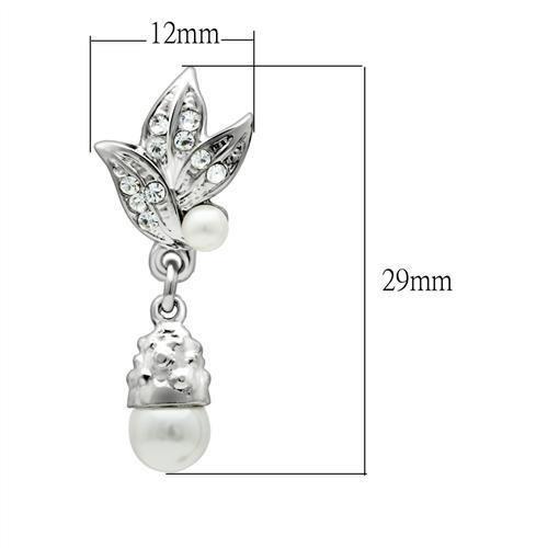 Rhodium White Metal Earrings with Synthetic Pearl in White