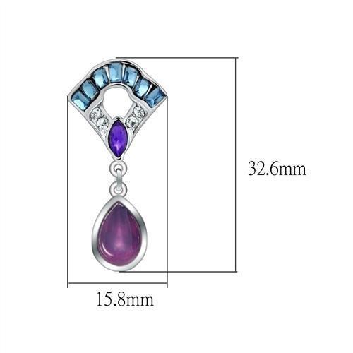 Rhodium White Metal Earrings with Top Grade Crystal in Multi Color