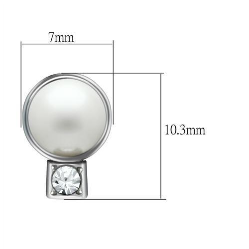 Rhodium White Metal Earrings with Synthetic Pearl in White