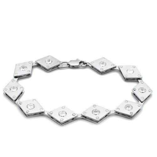 Matte Rhodium & Rhodium Brass Bracelet with AAA Grade CZ in Clear