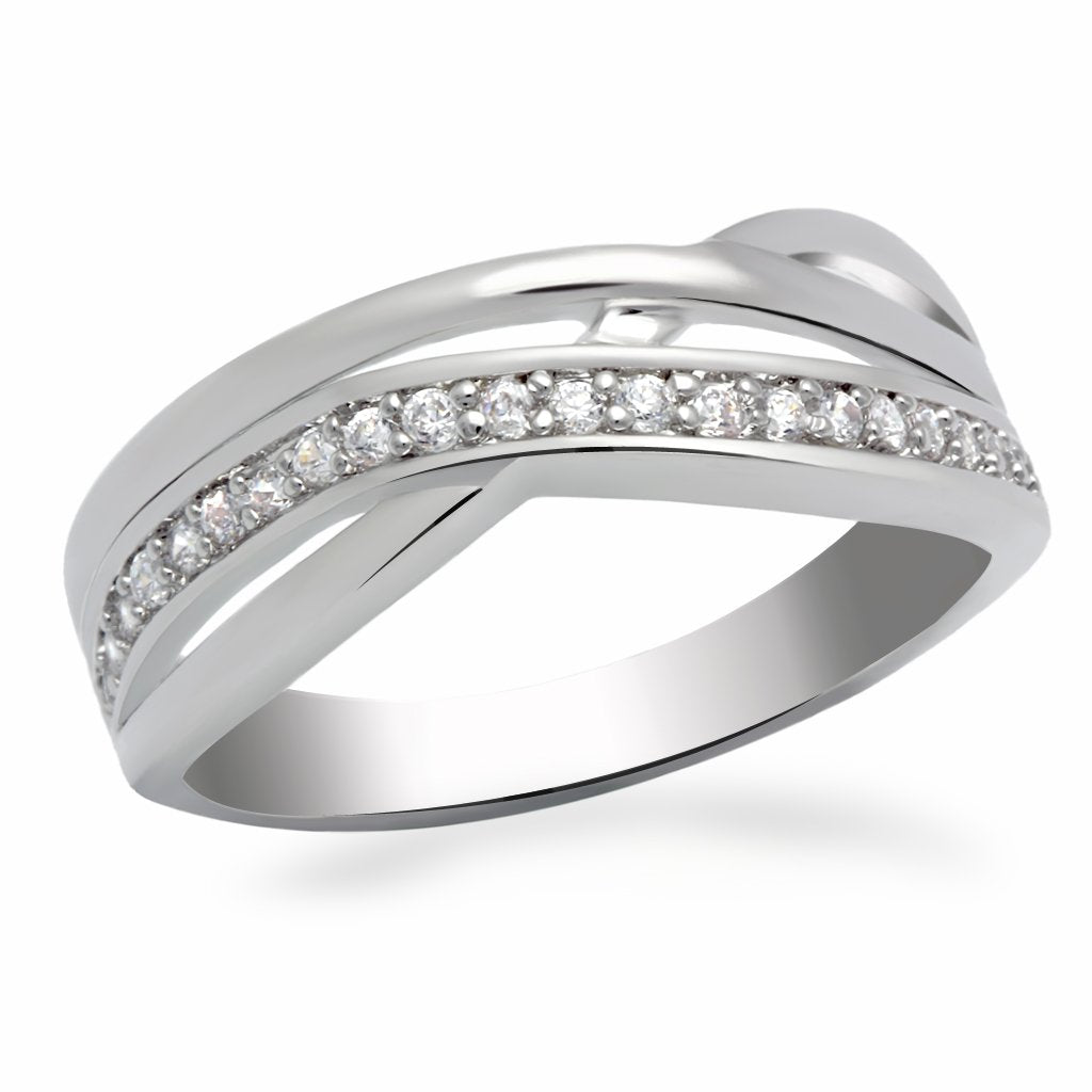 Rhodium Brass Ring with AAA Grade CZ in Clear