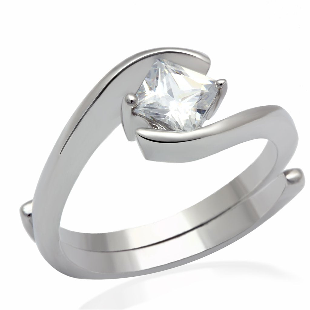Rhodium Brass Ring with AAA Grade CZ in Clear