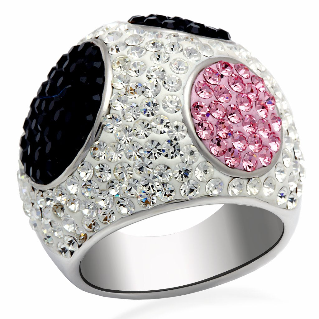 Rhodium + Ruthenium Brass Ring with Top Grade Crystal in Multi Color