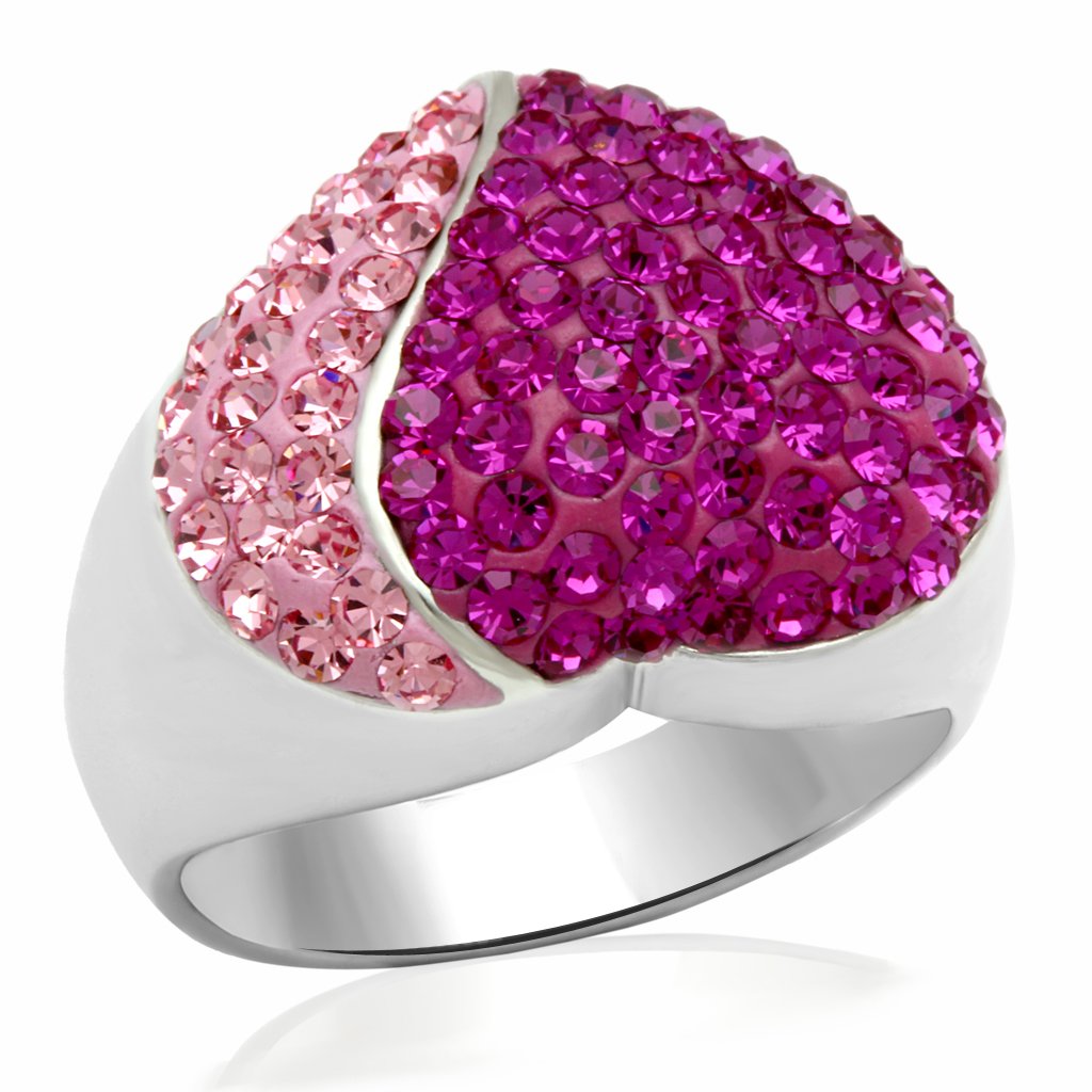Rhodium Brass Ring with Top Grade Crystal in Multi Color