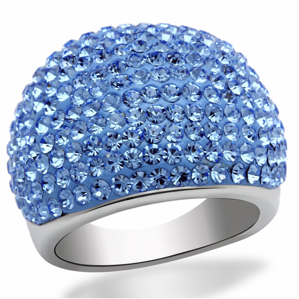 Rhodium Brass Ring with Top Grade Crystal in Light Sapphire