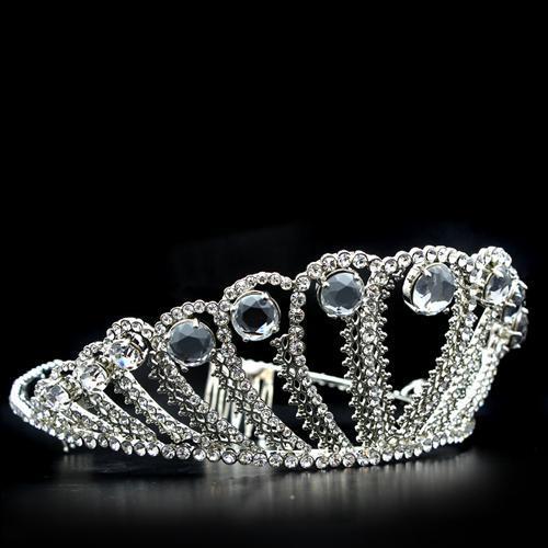 Imitation Rhodium Brass Tiaras & Hair Clip with Top Grade Crystal in Clear