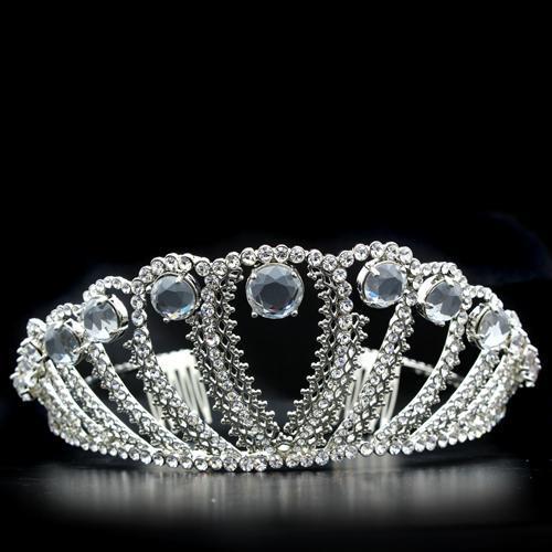 Imitation Rhodium Brass Tiaras & Hair Clip with Top Grade Crystal in Clear
