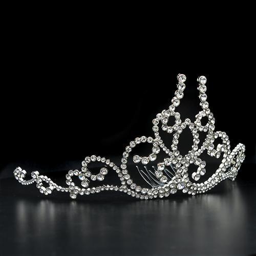Imitation Rhodium Brass Tiaras & Hair Clip with Top Grade Crystal in Clear