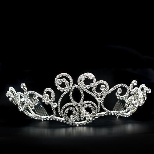 Imitation Rhodium Brass Tiaras & Hair Clip with Top Grade Crystal in Clear