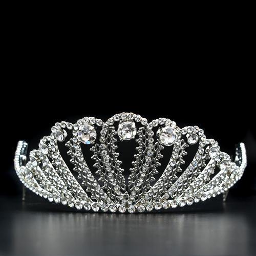 Imitation Rhodium Brass Tiaras & Hair Clip with Top Grade Crystal in Clear