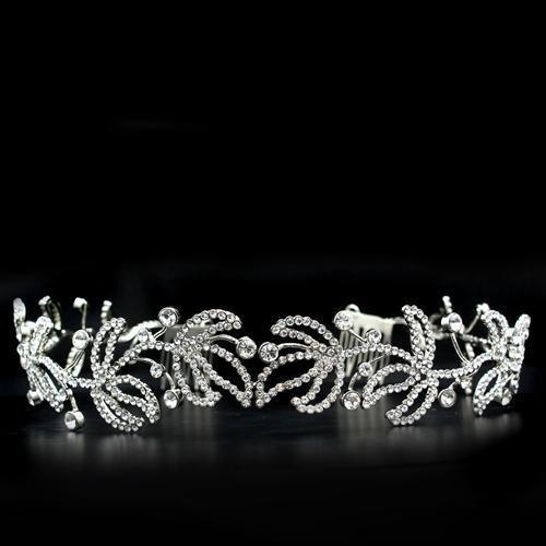 Imitation Rhodium Brass Tiaras & Hair Clip with Top Grade Crystal in Clear
