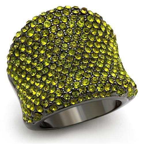 TIN Cobalt Black Brass Ring with Top Grade Crystal in Olivine color