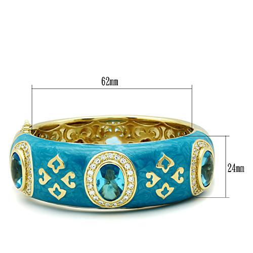 Gold Brass Bangle with Synthetic Synthetic Glass in Sea Blue