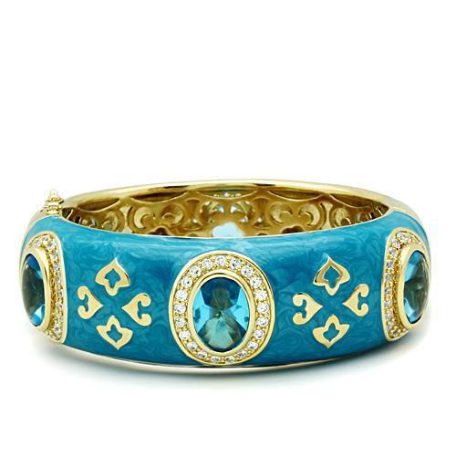 Gold Brass Bangle with Synthetic Synthetic Glass in Sea Blue