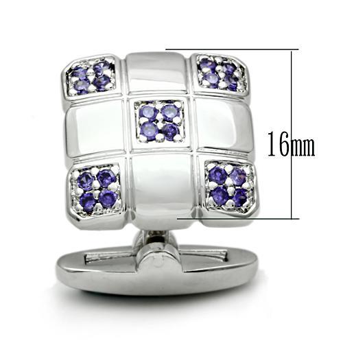 Rhodium Brass Cufflink with AAA Grade CZ in Amethyst