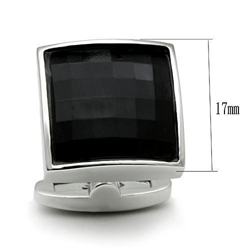 Rhodium Brass Cufflink with Synthetic Synthetic Glass in Jet