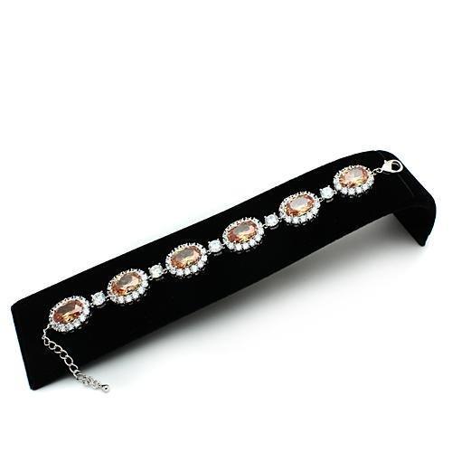 Rhodium Brass Bracelet with AAA Grade CZ in Champagne