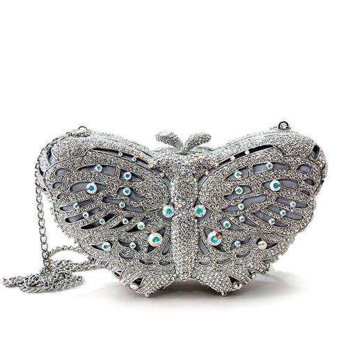 Imitation Rhodium White Metal Clutch with Top Grade Crystal in White