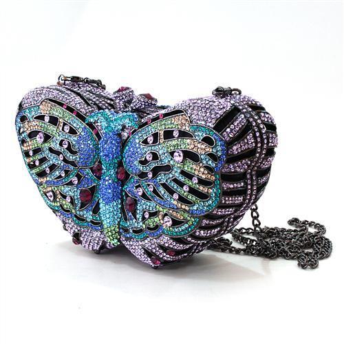 Ruthenium White Metal Clutch with Top Grade Crystal in Multi Color