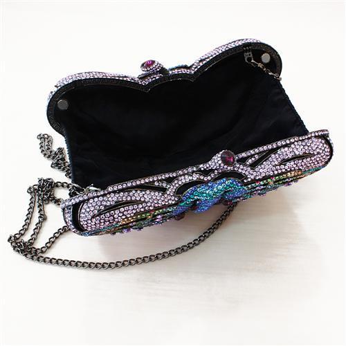 Ruthenium White Metal Clutch with Top Grade Crystal in Multi Color