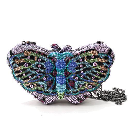 Ruthenium White Metal Clutch with Top Grade Crystal in Multi Color