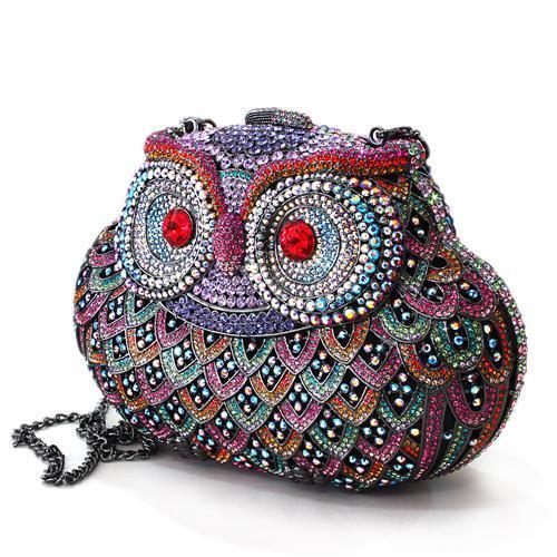 Ruthenium White Metal Clutch with Top Grade Crystal in Multi Color