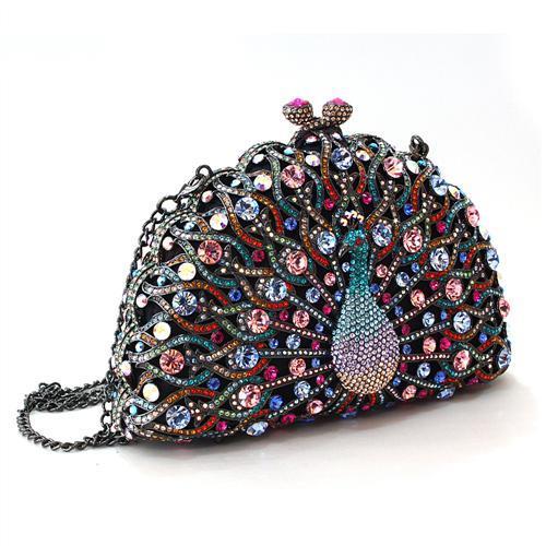 Ruthenium White Metal Clutch with Top Grade Crystal in Multi Color