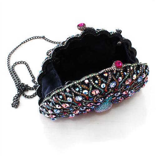 Ruthenium White Metal Clutch with Top Grade Crystal in Multi Color