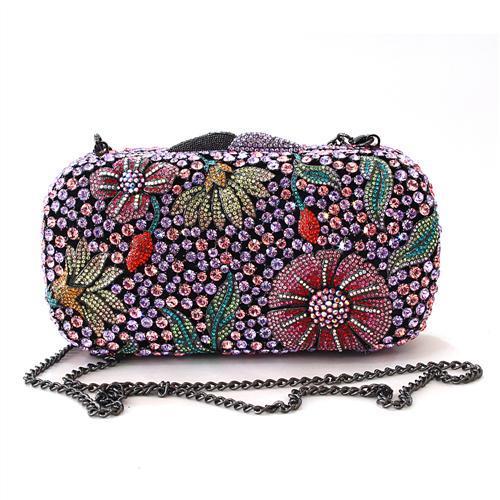 Ruthenium White Metal Clutch with Top Grade Crystal in Multi Color