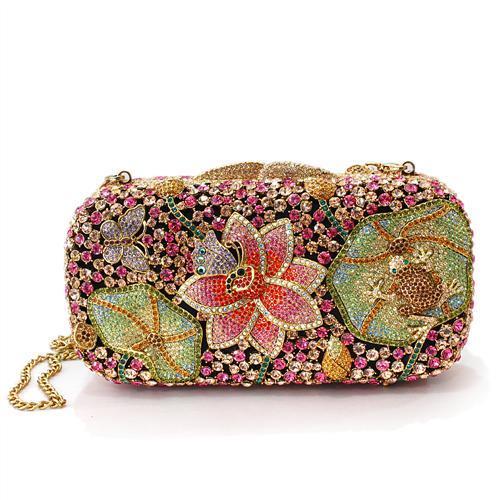Ancientry Gold White Metal Clutch with Top Grade Crystal in Multi Color