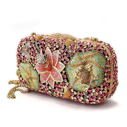 Ancientry Gold White Metal Clutch with Top Grade Crystal in Multi Color
