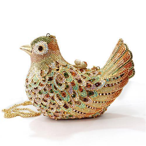 Gold White Metal Clutch with Top Grade Crystal in Multi Color