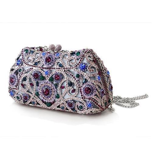 Imitation Rhodium White Metal Clutch with Top Grade Crystal in Multi Color